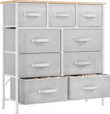 Productafbeelding van Commode met 9 lades - Lichtgrijs met metalen frame