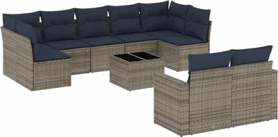 Produktbild von vidaXL 10-tlg. Garten-Sofagarnitur mit Kissen Grau Poly Rattan
