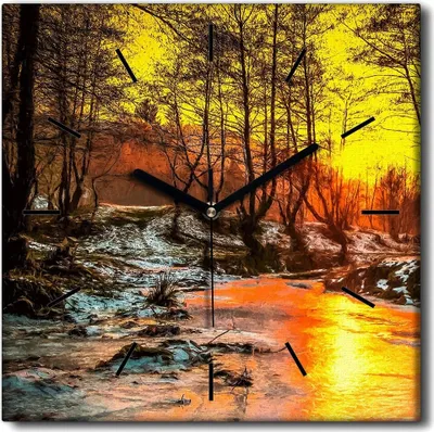 Produktbild von Coloray Uhr auf Leinwand 30x30 cm Wand Uhr Dekoration Wohnzimmer Segeltuch schwarze Hände -Schneeflusslandschaft.