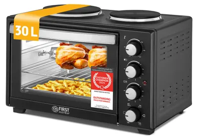 Immagine prodotto di TZS First Austria - Mini Forno con fornelli 30L 3200 W - Fornetto per pizza con piastre fino a 230°C e 6 modalità di riscaldamento - Multiforno con 4 altezze di inserimento e accessori di alta qualità