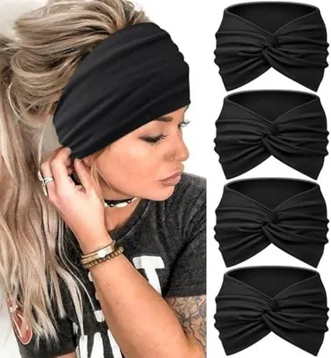 Produktbild von Breites elastisches Stirnband für Damen, rutschfestes Haarband für Sport, Yoga und Fitness, weiches Haaraccessoire, 4 Stück