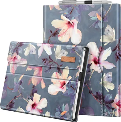 Produktbild von Fintie Hülle für Microsoft Surface Pro 7+ / Pro 7 / Pro 6 / Pro 5 / Pro 4 / Pro 3 - Multi-Sichtwinkel Kunstleder Tasche Schutzhülle mit Dokumentschlitze, Type Cover kompatibel, Blühender Hibiskus