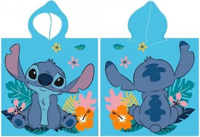 Imagen del producto de Poncho infantil de Disney, color turquesa, 55x110 cm - Stitch con orejas