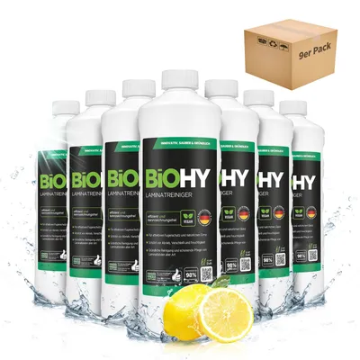 Produktbild von BiOHY Laminatreiniger + Dosierer, Laminatpflege, Bodenreiniger Laminat, 9 x 1 l