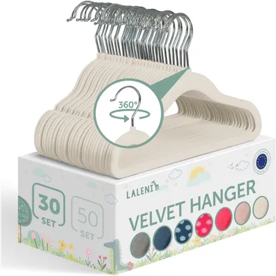 Produktbild von 30 Stück Samt-Kleiderbügel für Kinder – Samt-Kleiderbügel für Kinder – Platzsparende Baby-Kleiderbügel – Elfenbein