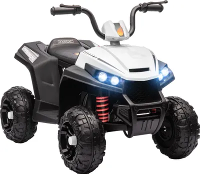 Zdjęcie produktu dla AIYAPLAY Elektryczny quad dla dzieci 12 V, zawieszenie na 4 koła, odtwarzacz MP3, pojazd dziecięcy z reflektorami, biegami do przodu i do tyłu, dla dzieci w wieku 3-5 lat, 5 km/h, metalowy, biały