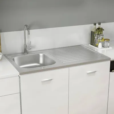 Produktbild von vidaXL Spüle mit Abtropffläche Set Silbern 1000x600x155 mm Edelstahl