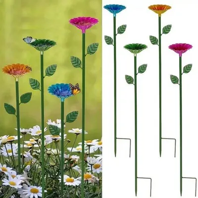 Produktbild von Bienenwassernester-Set - Futterbecken für Blumen und Schmetterlinge, Bienenwassernester für den Garten, metallene Gartendekorationen, Bienenbäder für den Balkon (Fuchsien, Grün, Blau, Gelb)