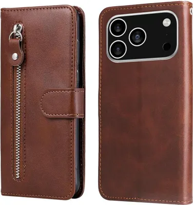 Produktbild von Mobigear Zipper iPhone 17 Pro Hülle Klapphülle Geldbörse - Braun