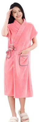 Imagen del producto de Bata de felpa para mujer, con cuello en V y mangas largas