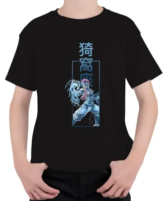 Produktbild von Akaza Dämonenkrieger Anime Kampfkunst Blaue Streifen Japan Y2K Kinder T-Shirt, Schwarz, 116