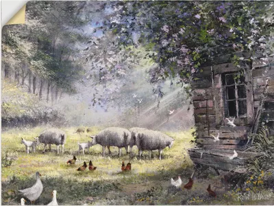 Produktbild von ARTland Wandbild, selbstklebend Hühner und Schafe Größe: 80x60 cm
