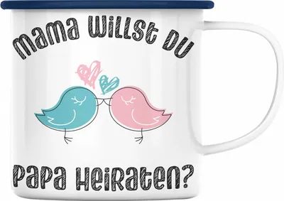 Produktbild von Trendation - Heiratsantrag Idee Überraschung Mann Frau Heiratsantragsgeschenk Gechenke Emaille Tasse Verlobung Heiraten Kinder Lustig (Blau)