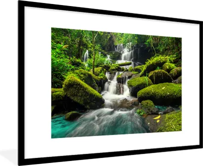 Produktbild von MuchoWow® MuchoWow® Gerahmtes Poster Wasserfall - Tropisch - Regenwald 90x60 cm - Poster mit zchwarzem Bilderrahmen - Wanddekoration - Fotos