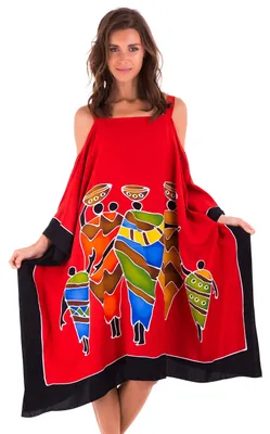 Obrázok produktu pre Šaty typu kaftan v červenej farbe s etnickým vzorom