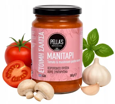 Produktbild von Pella’s Griechische Tomatensauce mit Pilzen 360 g – Mediterrane Sauce für Pasta, Pizza & mehr