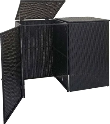 Immagine prodotto di coperchio per pattumiera a 2 scomparti HWC-E25, coperchio per pattumiera in polirattan 2x120l ~ nero