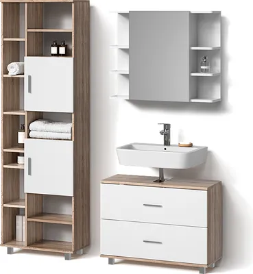 Produktbild von Badmöbel-Set Livinity Eisak Weiß/Sonoma 3 Teile, mit Unterschrank 80 cm, Model 52583