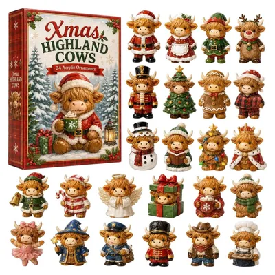 Zdjęcie produktu dla Highland Cow Kalendarz adwentowy 2026 24-dniowy Highland Cow Ozdoby Prezent