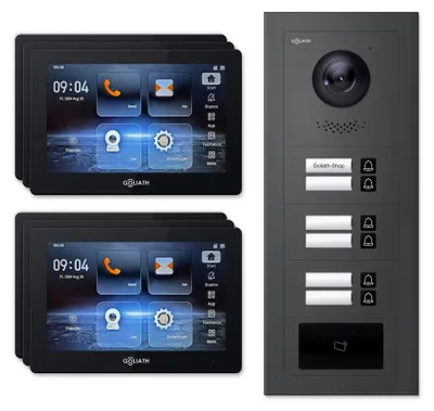 Immagine prodotto di Citofono con telecamera 2 fili IP 6-fam. RFID antracite : Scatola da esterno : 7 pollici in nero Scatola di montaggio per campanello: Scatola da esterno Selezione monitor: 7 pollici in nero