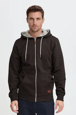 Image de BLEND BHHulker : Veste de jogging pour hommes, modèle à capuche, fermeture éclair, doublure en polaire, poche kangourou, bord-côtes, mélange de coton, coupe classique