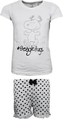 Produktbild von Snoopy Mädchen kurzarm Pyjama Schlafanzug Shirt Shorts – Weiß / 134