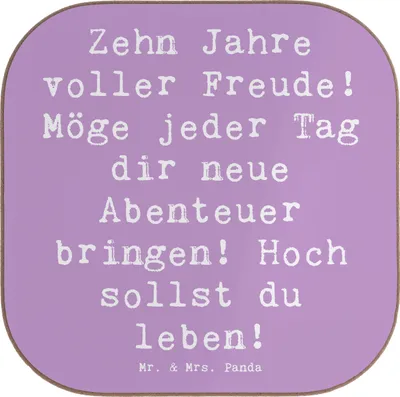 Produktbild von Mr. & Mrs. Panda Tischuntersetzer Spruch 10. Geburtstag Freude - Lavendeltraum - Geschenk, Coaster, Erinnerungen, zehnter, Getränkeuntersetzer, gläseruntersetzer, Feiern