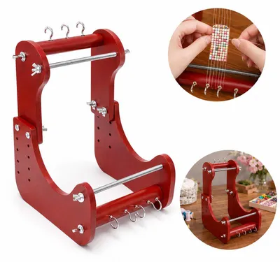 Produktbild von Perlenwebmaschine Holz, verstellbarer Perlenwebrahmen mit 4 Größen, Schmuck Webrahmen für Armbänder und Perlenschmuck, mit Einfädler