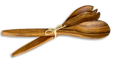 Produktbild von 2tlg. Salatbesteck Holz Akazie 31cm Lang Salat Servierbesteck Gabel Löffel Natur
