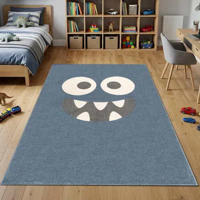 Immagine prodotto di Tappeto per bambini blu con un simpatico mostriciattolo - Dimensioni: 120 x 170 cm