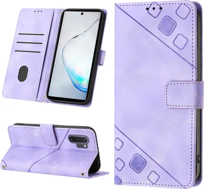 Produktbild von Hülle für Samsung Galaxy Note 10+ Prägung Flip Leder Brieftasche Schutzhülle mit Ständer Lila