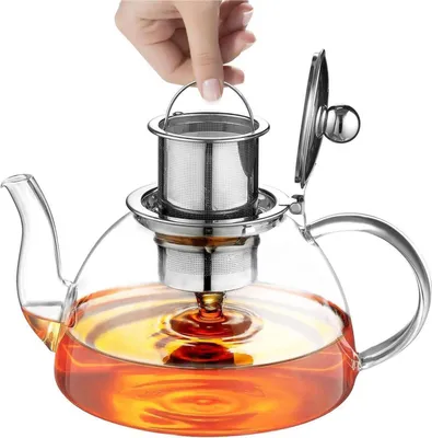 Image de Théière en verre borosilicaté avec tamis 1300ML et couvercle en verre