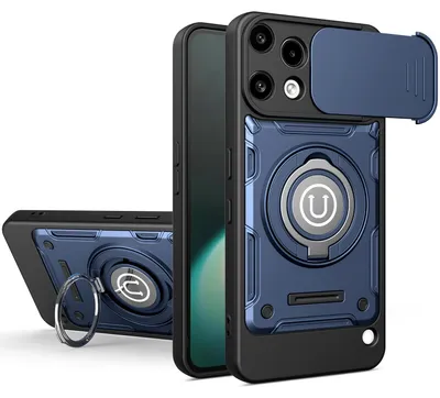 Produktbild von Magnetische Handyhülle für Nothing Phone (3a) Lite mit Kameraschutz Schieber, Ringhalter und Ständer, Stoßfeste Hülle Blau
