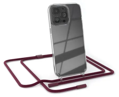 Produktbild von EAZY CASE Handykette für Apple iPhone 13 Pro, Clear Case aus Silikon, mit Umhängeband, abnehmbare Endstücke, Handyband in Rot