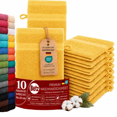 Produktbild von Betz 10 Stück Waschhandschuhe 16x21 cm PREMIUM 100% Baumwolle  Farbe: honiggelb