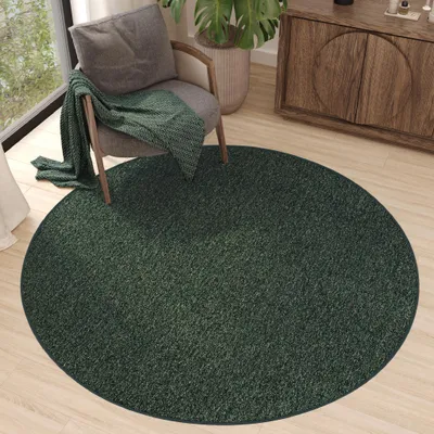Produktbild von Teppich Grün Einfarbig Melange Waschbar Wohnzimmer Schlafzimmer  80 x 80 cm