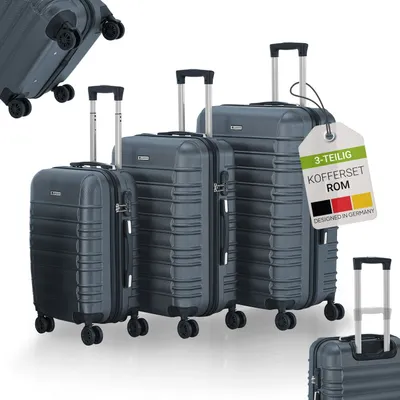 Produktbild von Juskys Hartschale Kofferset Reisekoffer 3 teilig - Zahlenschloss, geräuscharme 360° Rollen groß, Teleskopgriff, leicht - Koffer in Anthrazit