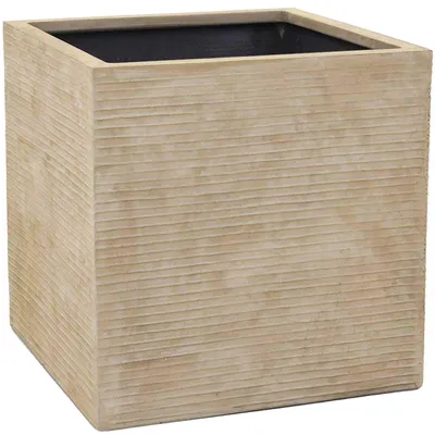 Produktbild von VIVANNO Pflanzkübel Fiberglas BLOCK Würfel, Streifenbeige gestreift - 40x40x40 cm