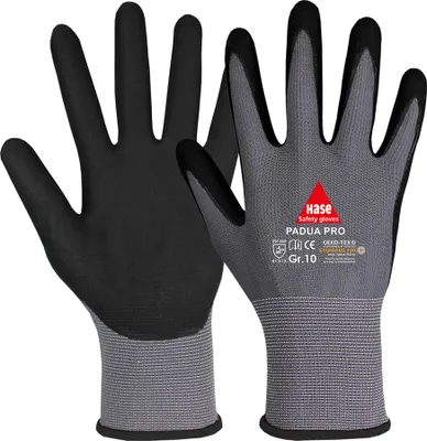 Produktbild von HASE SAFETY GLOVES Arbeitshandschuhe, Padua Pro, EN 388, EN 420, Größe 6, grau/schwarz