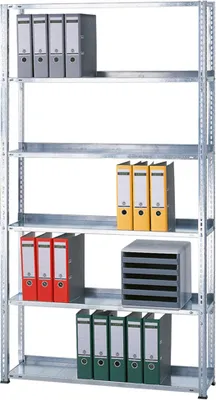 Produktbild von Schulte Büro-Fachbodenregal MULTIplus85 Schraubsystem mit Anschlagleiste | Grundregal | Fachlast 85kg | HxBxT 200x100x30cm | 6 Ebenen | Einseitig nutzbar | Verzinkt