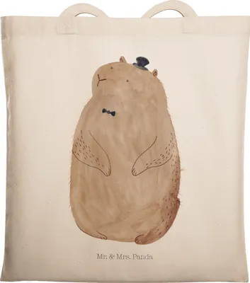 Produktbild von Mr. & Mrs. Panda Shopping Tasche Murmeltier - Transparent - Geschenk, Tote Bag, Schultasche, Anstand, Lustige Sprüche, Stoffbeutel, Knigge, Fröhlichkeit, Laptoptasche