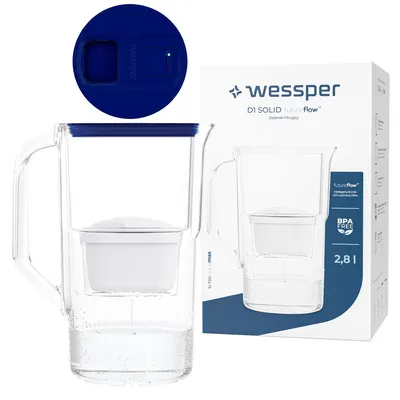 Obrázek produktu pro Filtrační konvice Wessper o objemu 2,8 litru s LED počítadlem Kompatibilní s Brita Maxtra | Sada 1 filtrační konvice + filtrační vložka - modrá