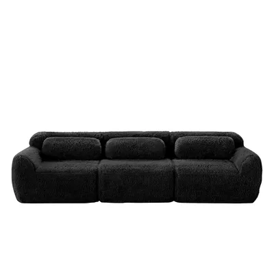 Immagine prodotto di AIORBER Divano modulare a 3 posti, tessuto peluche, base antiscivolo, schiuma altamente elastica, supporto ergonomico, nessun montaggio, nero