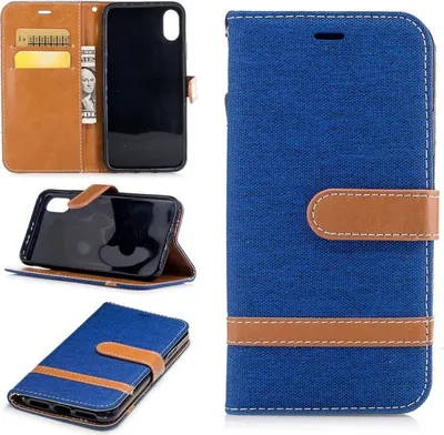 Produktbild von Tasche für Apple iPhone X Jeans Cover Handy Schutz Hülle Case Blau