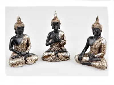 Produktbild von Dekorativer Buddha schwarz - gold 13cm aus Kunststein sortierter Artikel Lieferumfang 1 Figur