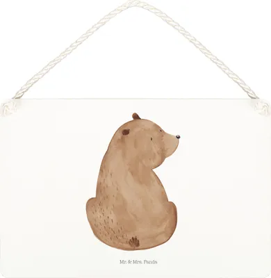 Produktbild von Mr. & Mrs. Panda Schild Bär Schulterblick DIN A5 - Weiß - Geschenk, Wandbild Holz, wandtafel, Bärenliebe, Motivation, Türschild, kleine aufmerksamkeit, Teddy, Holzschild