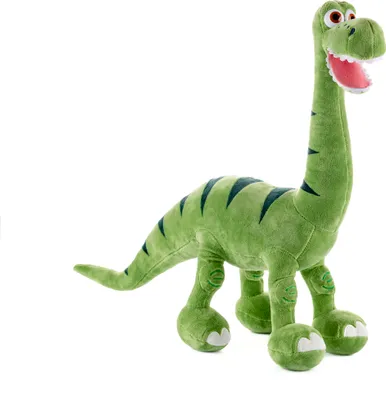 A plush toy dinosaur is shown against a white background.