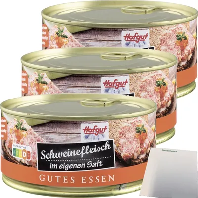 Produktbild von Hofgut Schweinefleisch 3er Pack (3x300g Dose) + usy Block