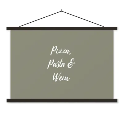 Produktbild von MuchoWow® Textilposter Sprichwörter - Essen - Pizza, Pasta & Wein - Trinken - Zitate 60x40 cm mit schwarzem Rahmen - Hölzernes