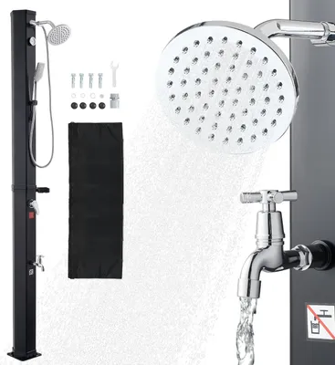 Obrázok produktu pre Solárna sprcha – záhradná a bazénová sprcha 40 litrov – výška 229 cm – batéria na zmiešavanie teplej a studenej vody – ručná sprcha a nožný ventil – max. 60 °C – čierna